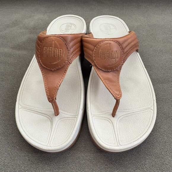 FitFlop WalkStar 3 Leather Thong Slip On Sandal 030-017 Womens Size 8 Brown - Picture 3 of 7